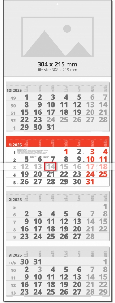 4 Month Calendar Universal Color Grey/Orange-Red