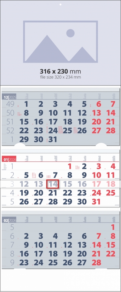 Multi 3 month calendars BLUE-RED