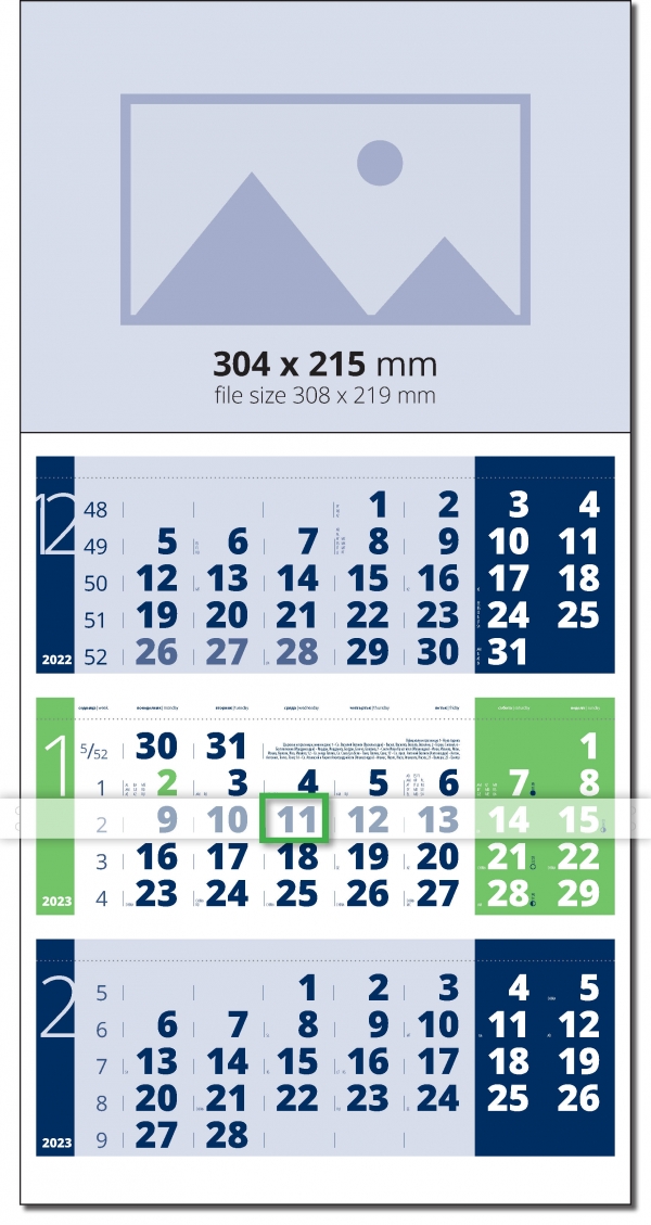Calendar Light 3 month Blue/Green