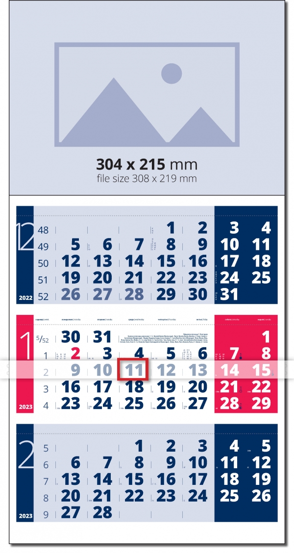 Calendar Light 3 Month Blue / Red