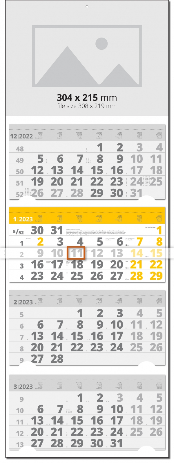 4 Month Calendar Universal Color Grey/Yellow