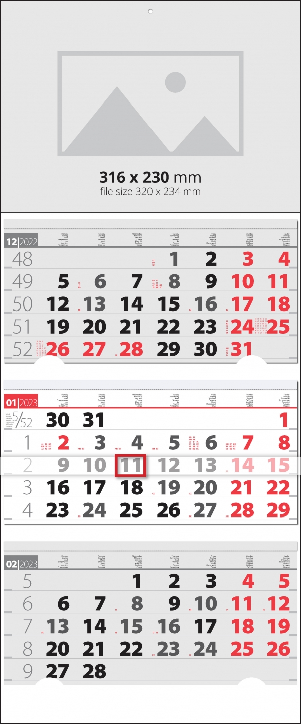 Multi 3 month calendars Ellite GREY-RED