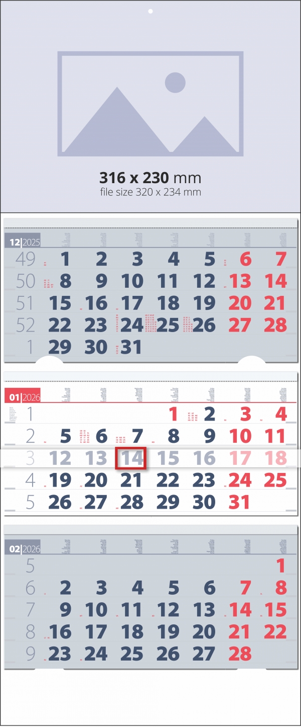 Multi 3 month calendars BLUE-RED