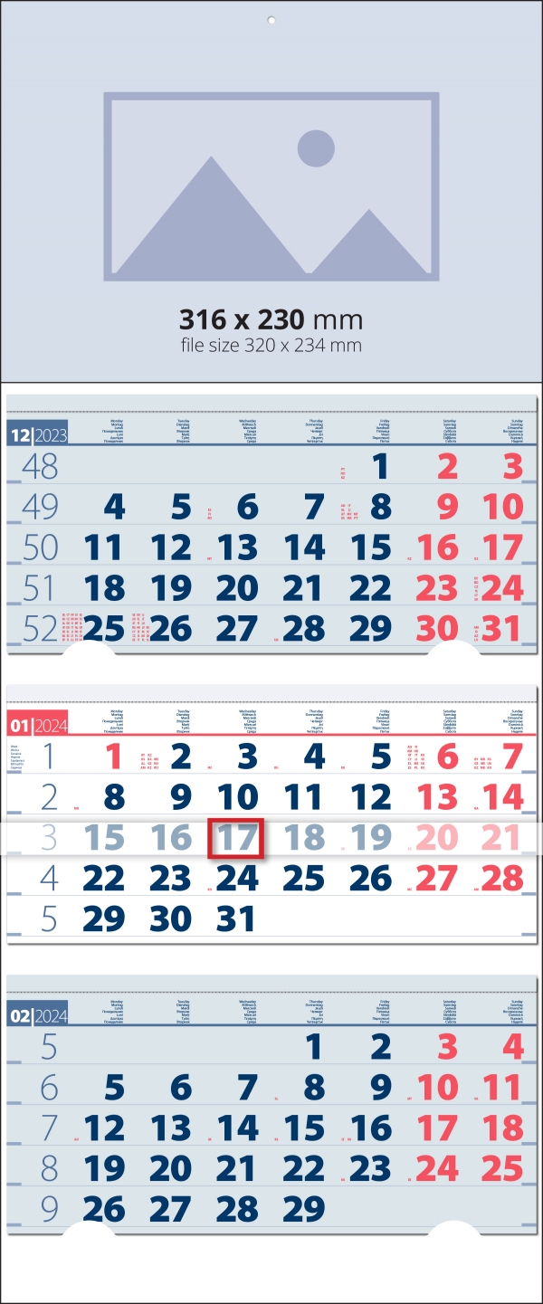 Multi 3 month calendars BLUE-RED
