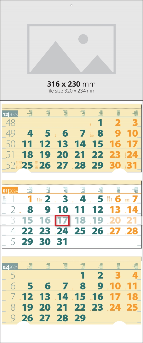 Multi 3 month calendars Yellow-Green