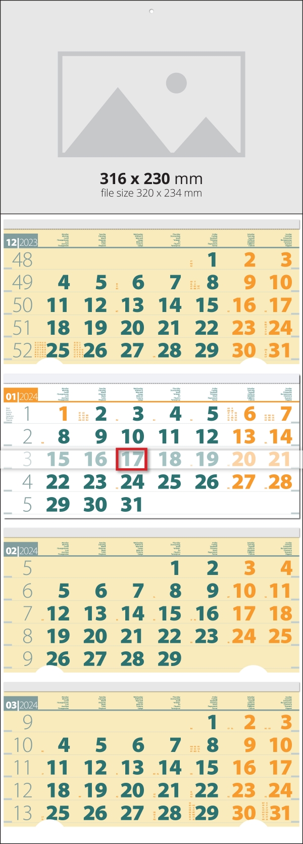 Multi 4 month calendars Yellow-Green